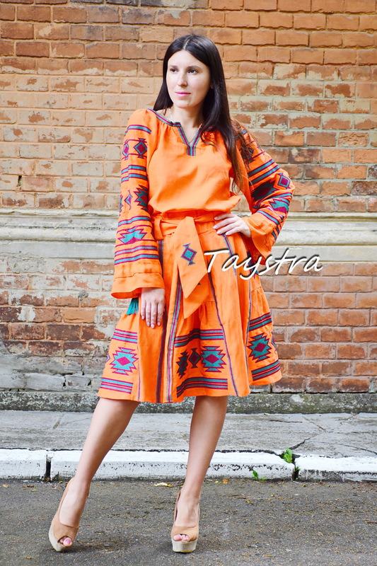 Orange Vyshyvanka ethno style boho chic, Embroidered Blouse, Multi Color Embroidery Linen, Embroidered clothes Bohemian Blouse