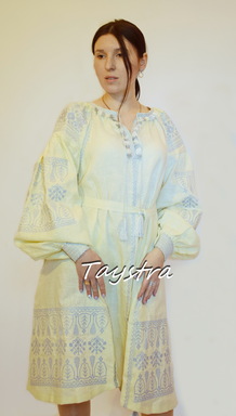 Embroidered Short Dress, Beige Dress ethno style boho chic, Bohemian, Vyshyvanka Dress Multi Color Embroidery Linen, Dress Ukrainian embroidery 