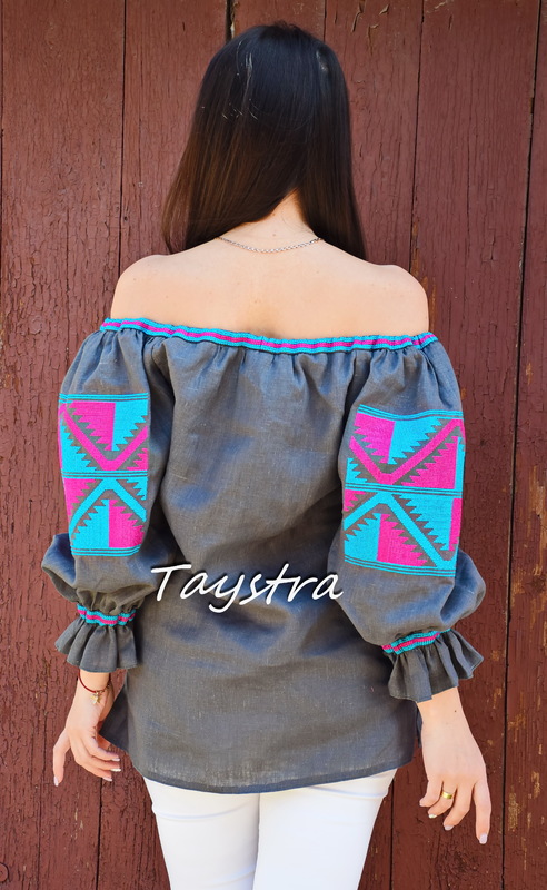 Boho Blouse Embroidered Linen, ethno, style boho chic, Vyshyvanka Linen, Ukrainian embroidery, blouse with open shoulders 