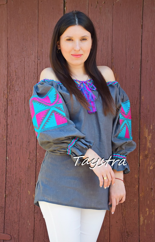 Boho Blouse Embroidered Linen, ethno, style boho chic, Vyshyvanka Linen, Ukrainian embroidery, blouse with open shoulders 