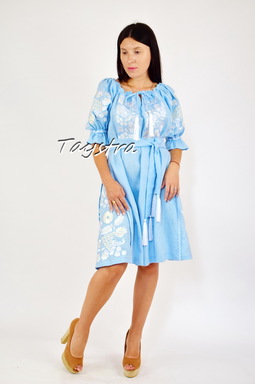 Embroidered Blue Dress Linen Vyshyvanka Dress Embroidery Linen, Ukrainian embroidery Sky-Blue Dress