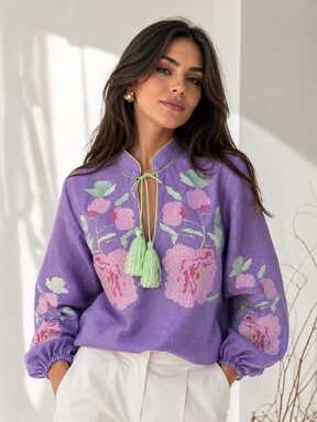 Vyshyvanka Boho, ethno, style boho chic, Embroidered Blouse Multi Color Embroidery Linen Blouse