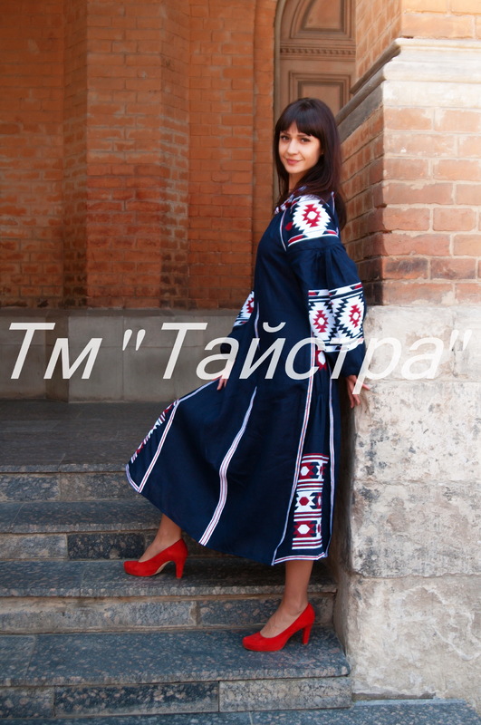 Boho dress embroidered, Dark blue linen, ethno, style boho chic, Bohemian Vyshyvanka Dress Multi Color Embroidery Linen, Ukrainian embroidery