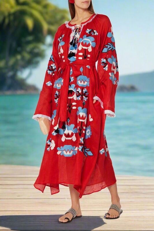 Dress Embroidered Vyshyvanka Red Dress Color Embroidery Linen Dress Ukrainian embroidery