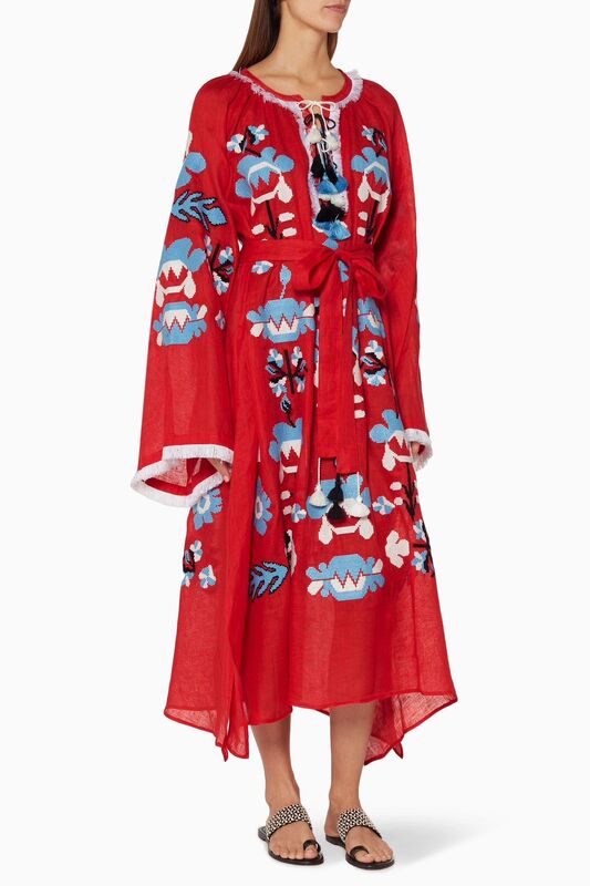 Dress Embroidered Vyshyvanka Red Dress Color Embroidery Linen Dress Ukrainian embroidery