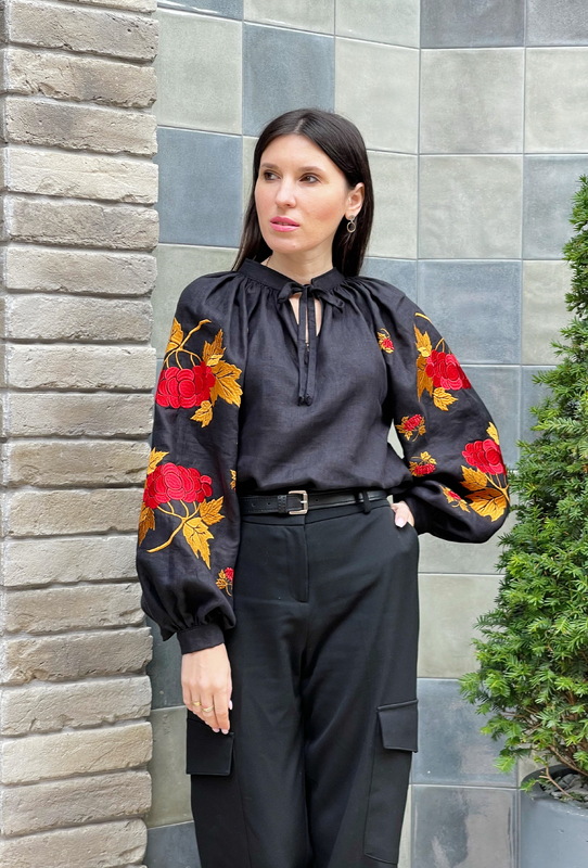 Black Blouse Vyshyvanka  Linen Boho style Bohemian, ethno Ukrainian embroidery, Embroidered clothes 