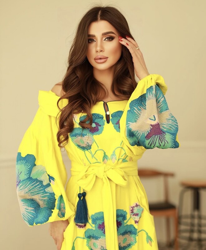 Yellow Dress Embroidered Dress Multi Color Embroidery Linen Dress Ukrainian