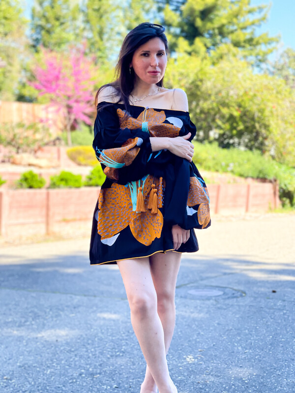 Linen Short Black Mini Dress Vyshyvanka Dress
