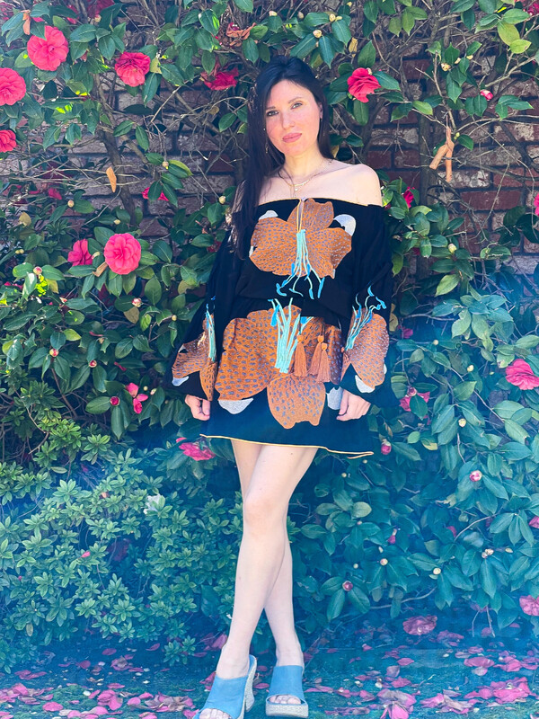 Linen Short Black Mini Dress Vyshyvanka Dress