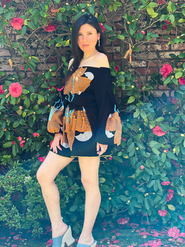 Linen Short Black Mini Dress Vyshyvanka Dress