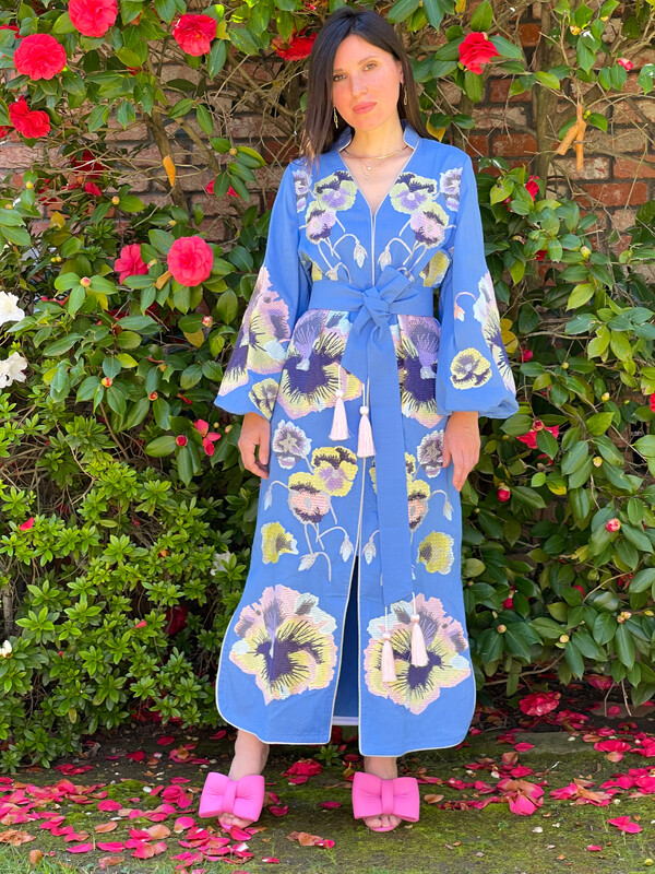 Stylish Dress Embroidered Vyshyvanka Blue Dress Linen Ukrainian