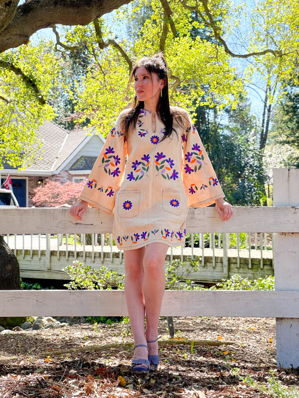 Embroidered Mini Dress Vyshyvanka Beige Dress Tunic Ukrainian embroidery, ethno style boho chic