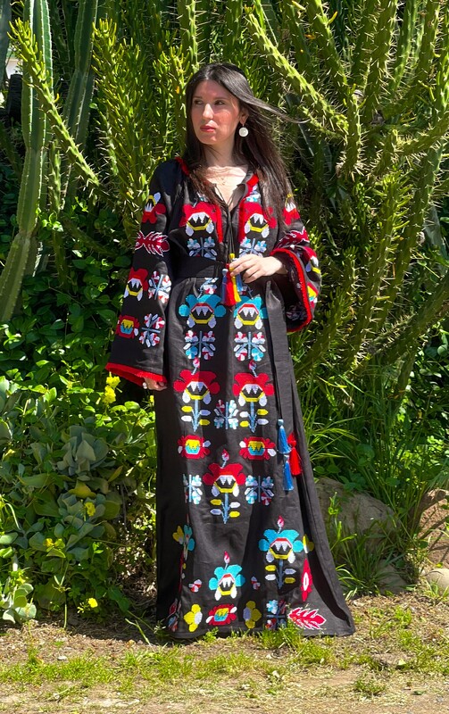 Black Maxi Dress Linen embroidery Dress Embroidered Vyshyvanka