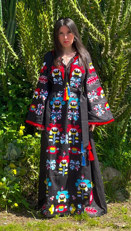 Black Maxi Dress Linen embroidery Dress Embroidered Vyshyvanka