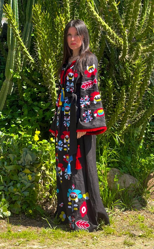 Black Maxi Dress Linen embroidery Dress Embroidered Vyshyvanka