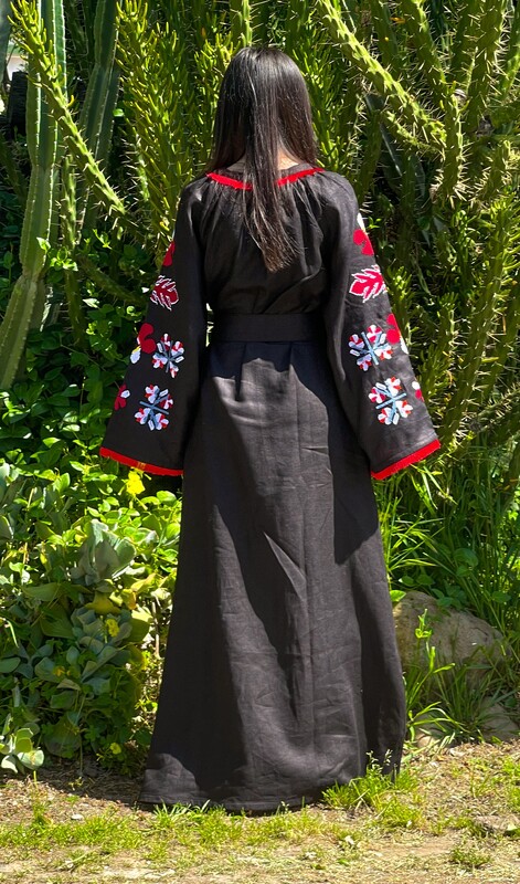 Black Maxi Dress Linen embroidery Dress Embroidered Vyshyvanka