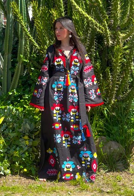 Black Maxi Dress Linen embroidery Dress Embroidered Vyshyvanka
