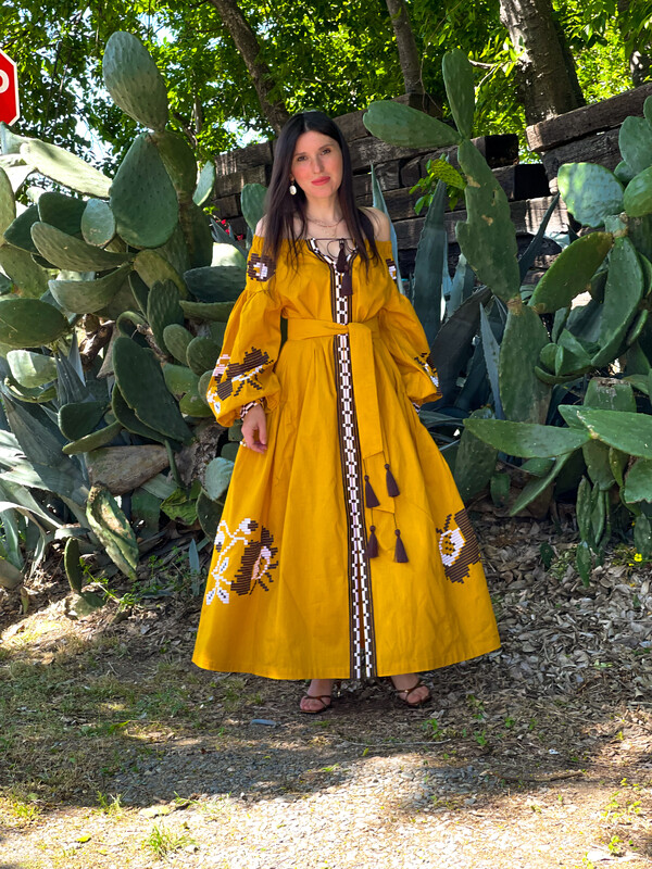 Honey Dress Vyshyvanka Linen, Color Embroidery, Ukrainian embroidery