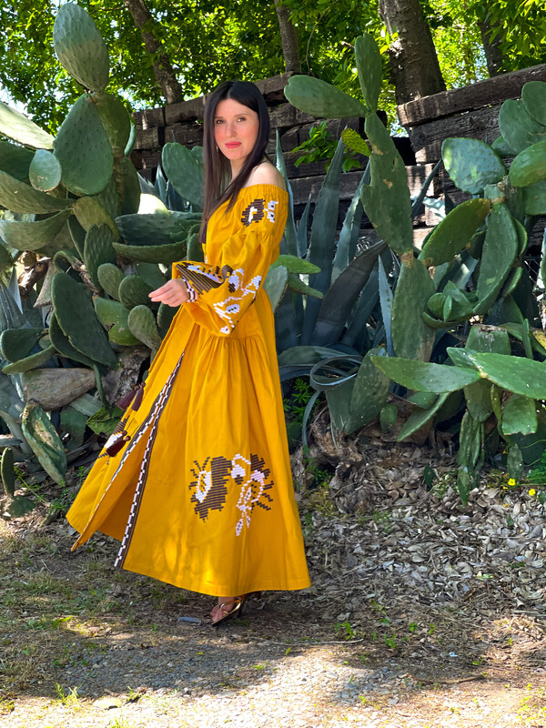 Honey Dress Vyshyvanka Linen, Color Embroidery, Ukrainian embroidery