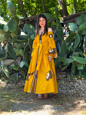 Honey Dress Vyshyvanka Linen, Color Embroidery, Ukrainian embroidery