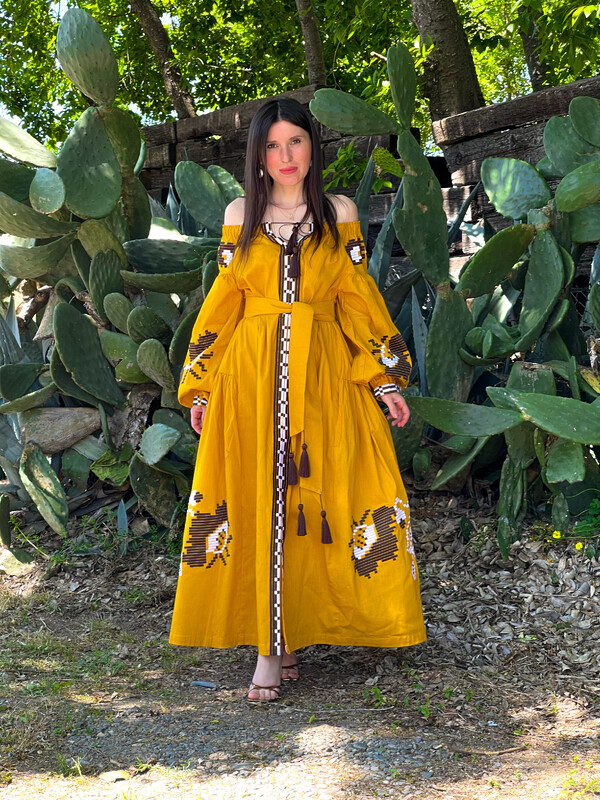 Honey Dress Vyshyvanka Linen, Color Embroidery, Ukrainian embroidery