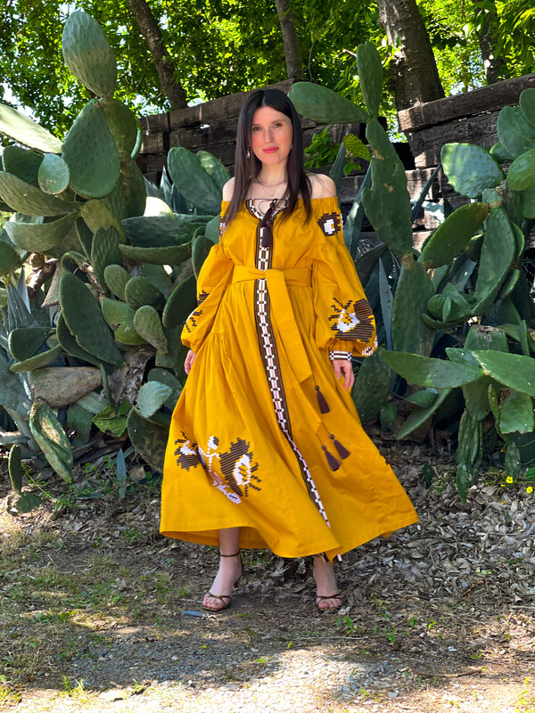 Honey Dress Vyshyvanka Linen, Color Embroidery, Ukrainian embroidery