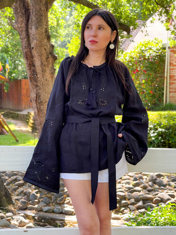 Black Vyshyvanka  Linen Boho style, ethno Ukrainian embroidery, Embroidered clothes 