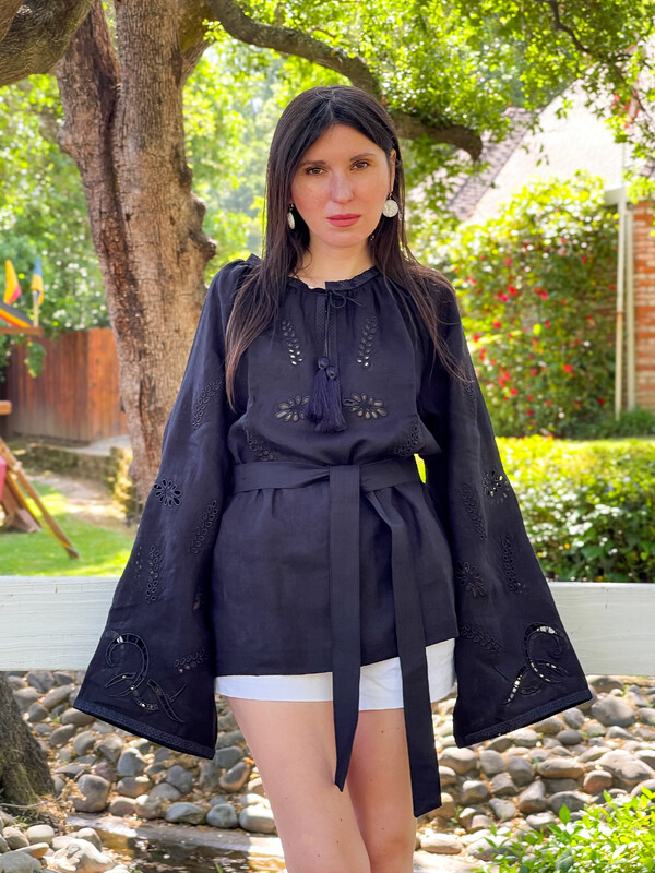 Black Vyshyvanka  Linen Boho style, ethno Ukrainian embroidery, Embroidered clothes 