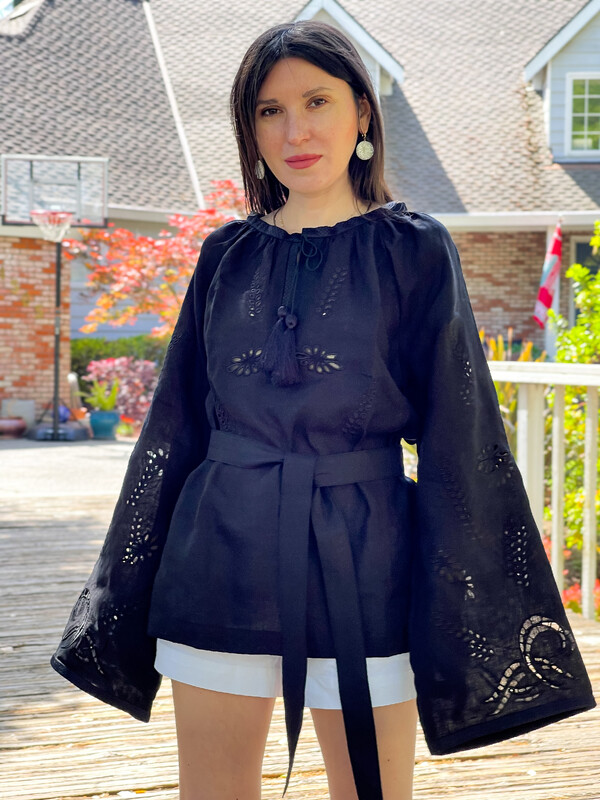 Black Vyshyvanka  Linen Boho style, ethno Ukrainian embroidery, Embroidered clothes 
