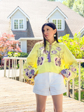 Embroidered Blouse, Yellow Blouse Linen, ethno, style boho chic, Bohemian, Vyshyvanka Multi Color Embroidery Linen, Ukrainian embroidery