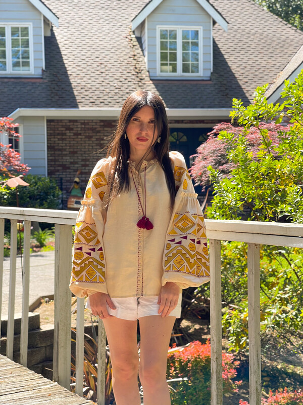 Beige Embroidered Blouse Vyshyvanka style boho chic Embroidered clothes Vyshyvanka  Multi Color Embroidery Linen Ukrainian embroider Embroidered Blouse 