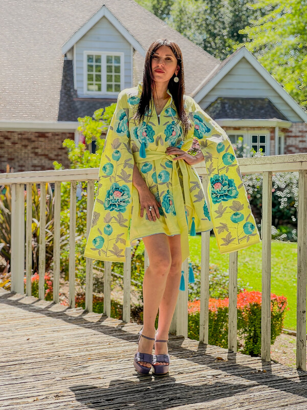 Yellow Linen Dress Linen embroidery Dress Embroidered Vyshyvanka