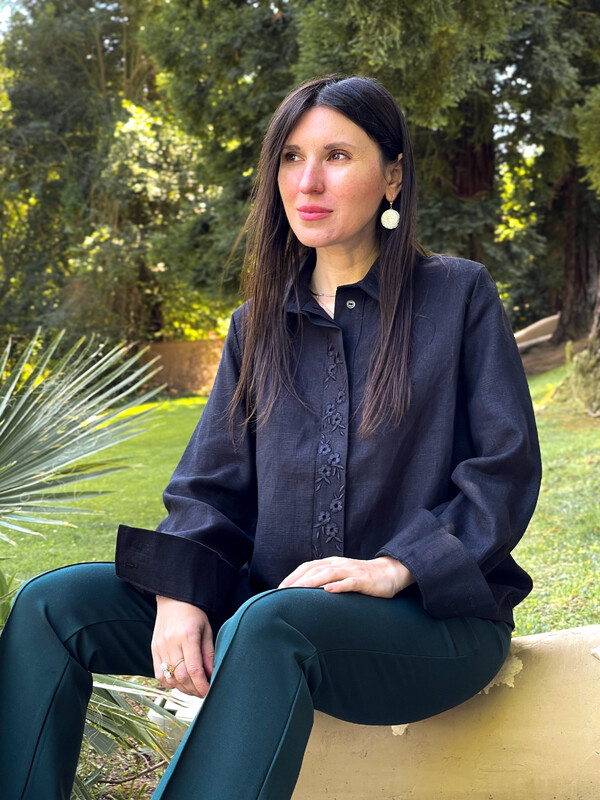 Black Blouse Embroidered Shirt with cuff, clothes Vyshyvanka Ukrainian Linen Embroidered Blouse 
