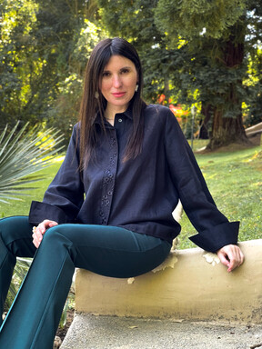 Black Blouse Embroidered Shirt with cuff, clothes Vyshyvanka Ukrainian Linen Embroidered Blouse 