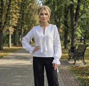 White Blouse Boho Embroidered clothes Vyshyvanka Ukrainian Linen Embroidered Blouse