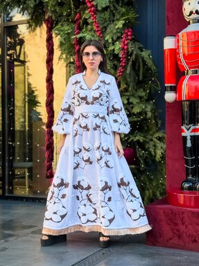 Stylish Maxi Dress Embroidered White Vyshyvanka  Dress Linen Ukrainian