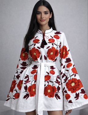 Dress Linen embroidery Dress Embroidered Vyshyvanka Long Sleeves