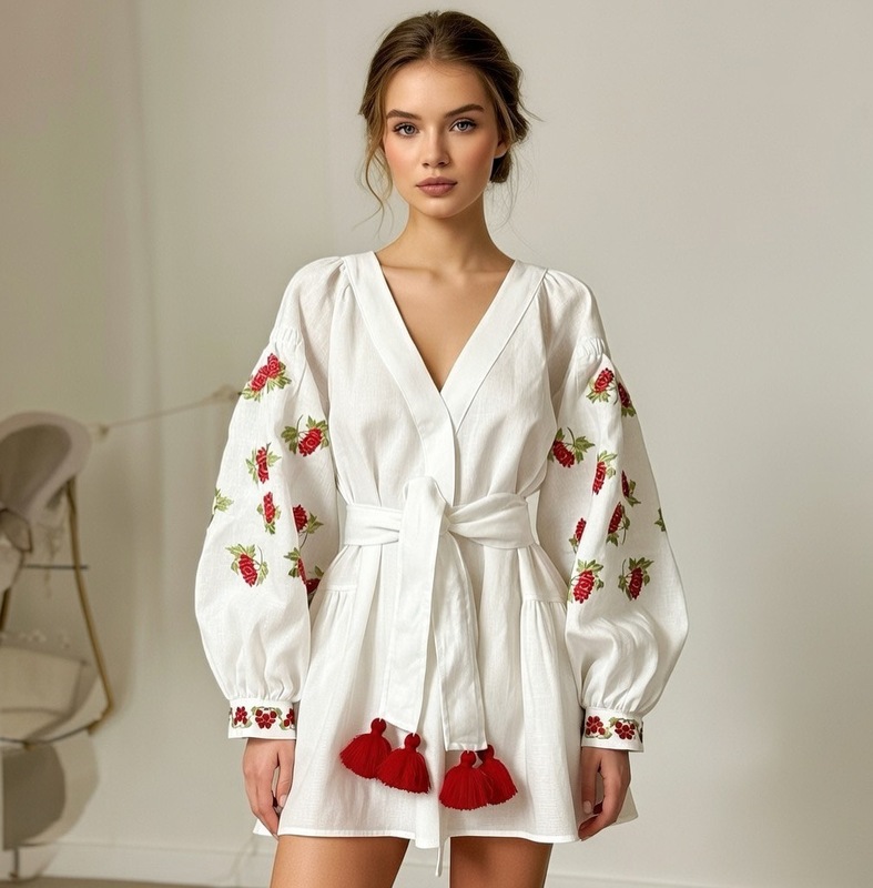 Short Dress Embroidered Vyshyvanka Dress Linen Ukrainian