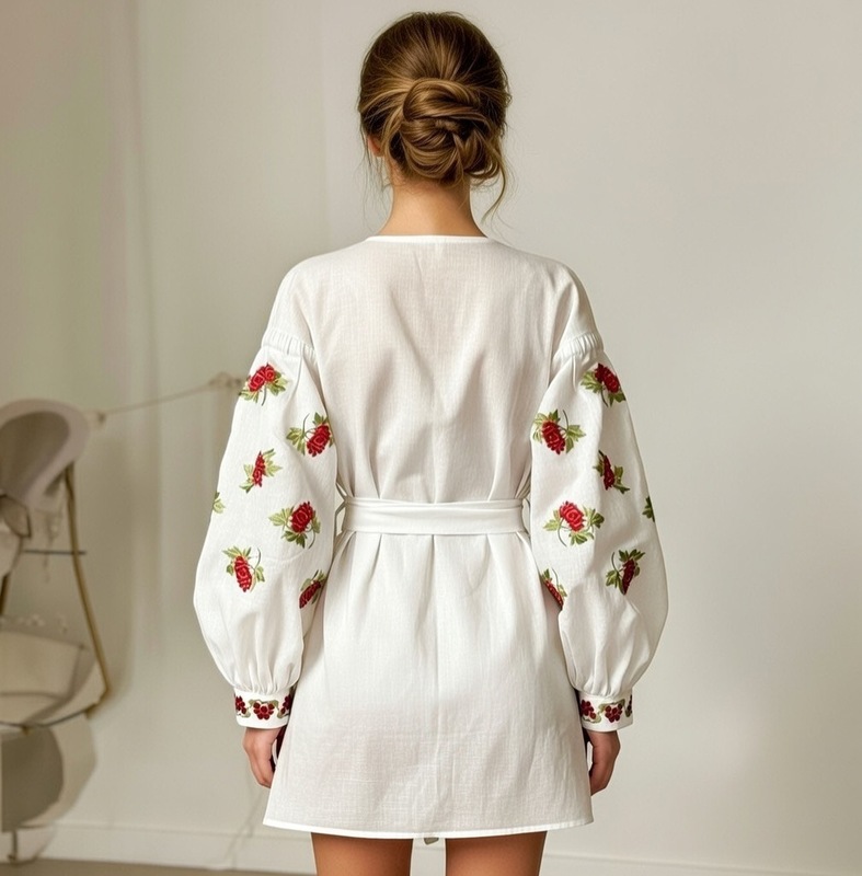 Short Dress Embroidered Vyshyvanka Dress Linen Ukrainian