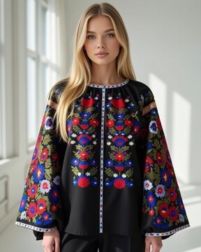 Blouse Black Vyshyvanka Linen Boho style, ethno Ukrainian embroidery, Embroidered clothes