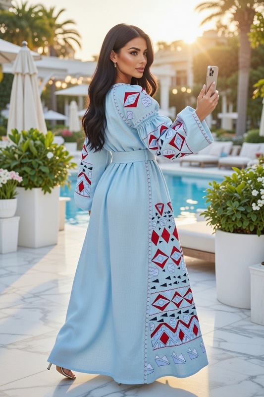 Blue Maxi Dress Embroidered Vyshyvanka Dress Embroidered Linen Mini Dress