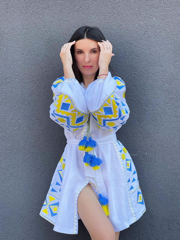 Short Dress White Linen Mini Dress Vyshyvanka Ukrainian Linen