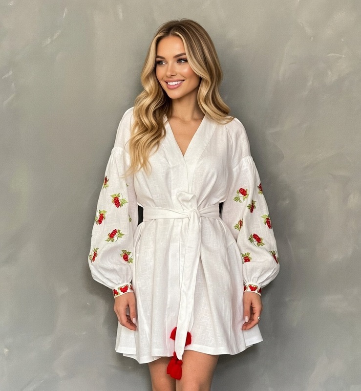 Short Dress Embroidered Vyshyvanka Dress Linen Ukrainian