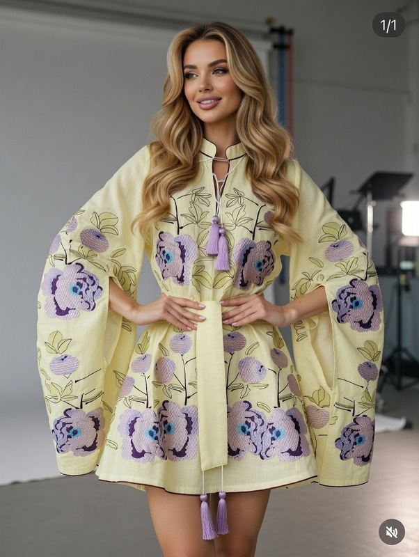 Yellow Dress Linen embroidery Dress Embroidered Vyshyvanka