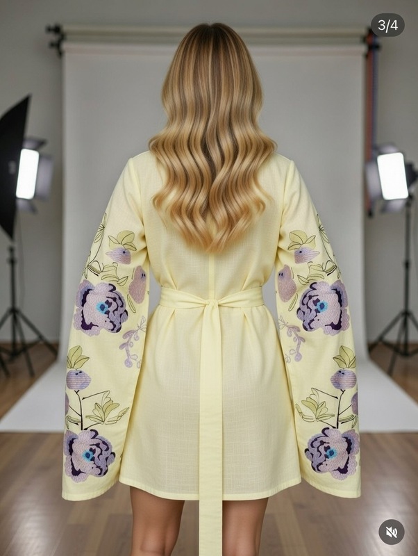 Yellow Dress Linen embroidery Dress Embroidered Vyshyvanka