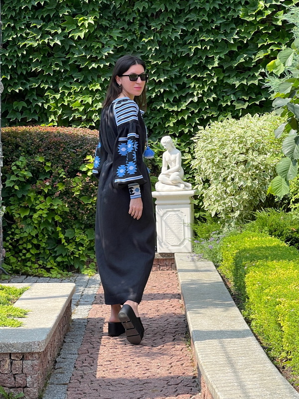 Black Dress Multi Color Embroidery Linen Dress Ukrainian embroidery Dress Embroidered Vyshyvanka