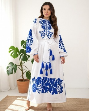 Evening Dress White Wedding Dress Embroidered ethno style boho chic, Maxi Dress Embroidered 