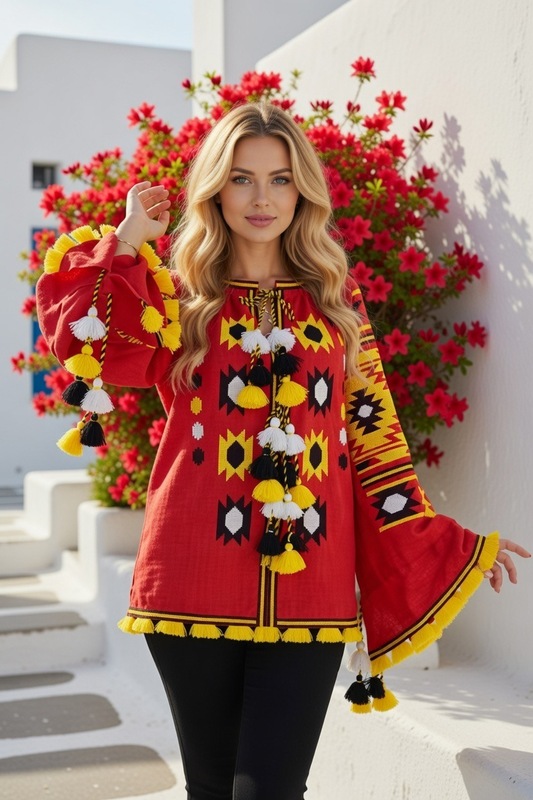 Vyshyvanka Ukrainian Embroidered Blouse Multi Color Embroidery Linen, Embroidered Blouse