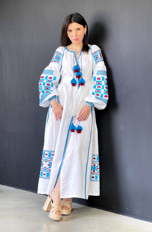 Maxi Dress Ukrainian embroidery, Dress Embroidered Vyshyvanka