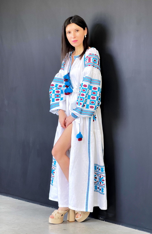 Maxi Dress Ukrainian embroidery, Dress Embroidered Vyshyvanka